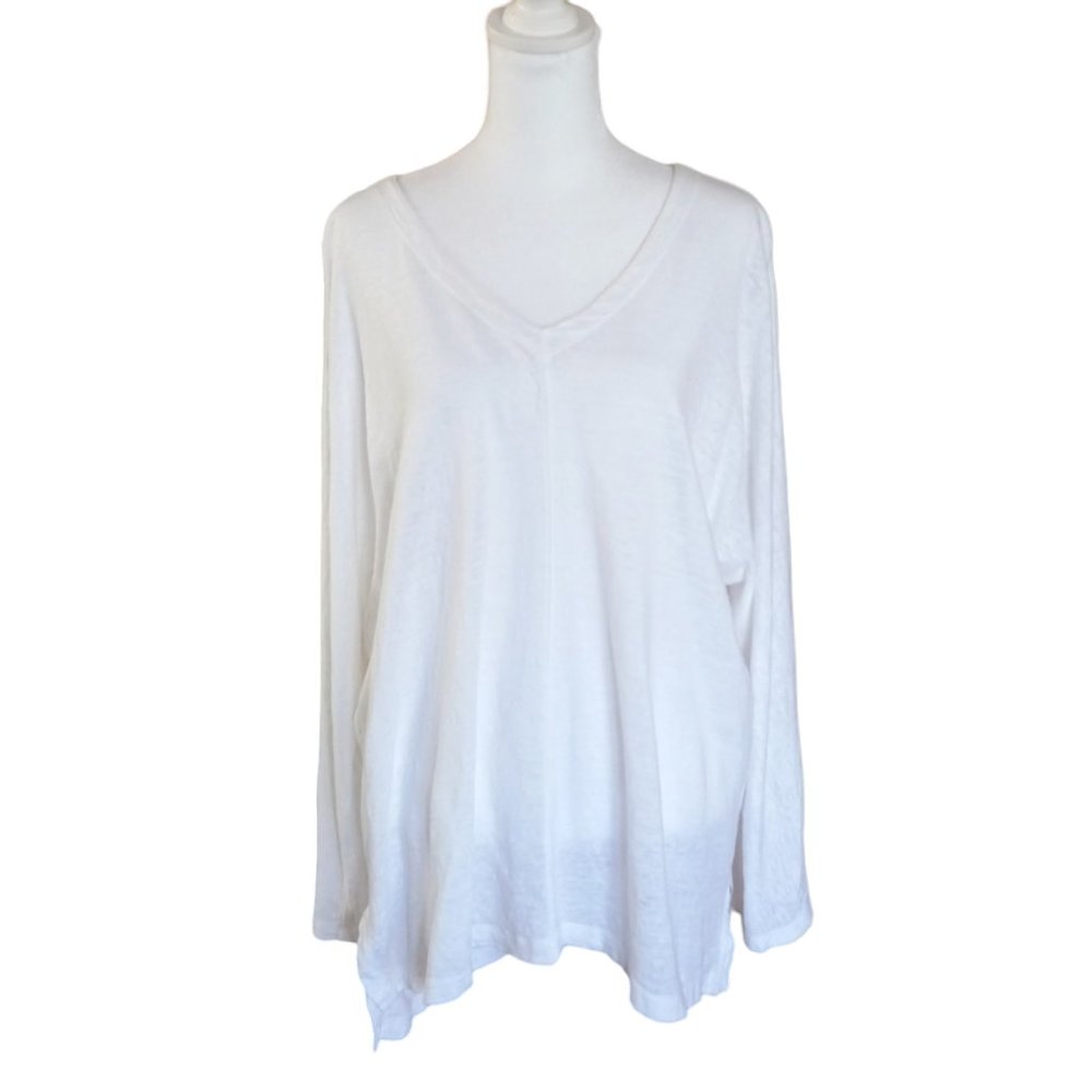 Eileen Fisher white organic linen long sleeved pullover top size M